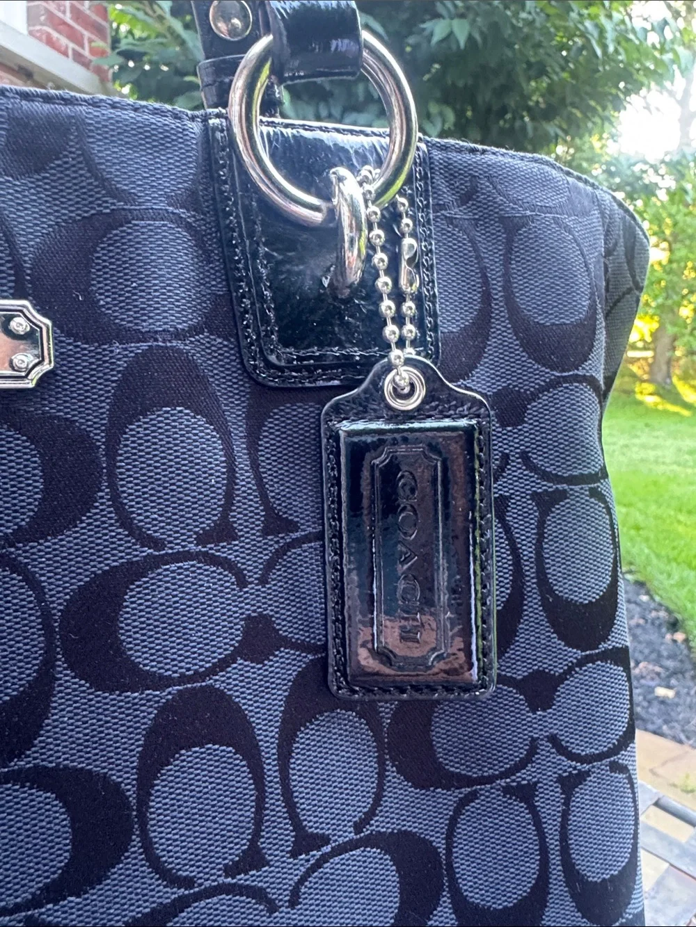Coach Black Signature Jacquard Tote with Leather Trim